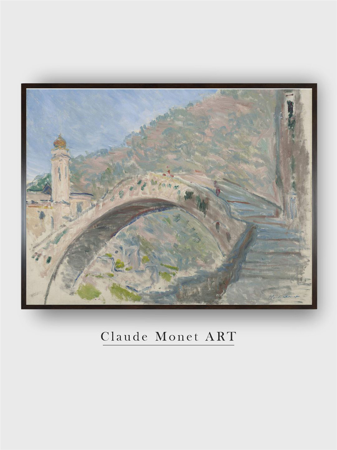 The Art House Blue & Beige Bridge at Dolceacqua Canvas Painting Framed Wall Art