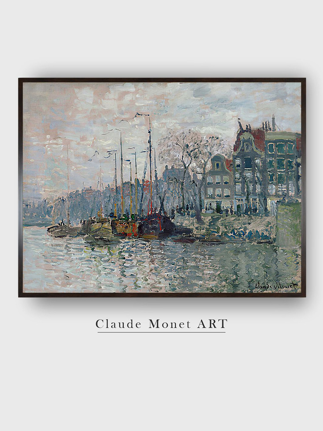 The Art House Blue & Grey Amsterdam By Claude Monet Canvas Painting Wall Art