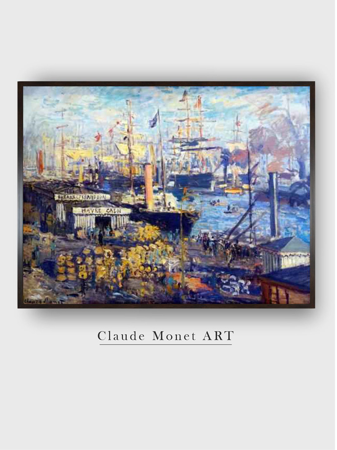 The Art House Grand Quay At Le Havre By Claude Monet Wood Paintings Wall Art - 32x24In