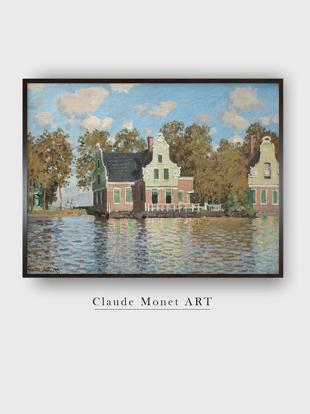 The Art House Blue & Green Houses At The Bank Of The River Zaan Canvas Painting Wall Art