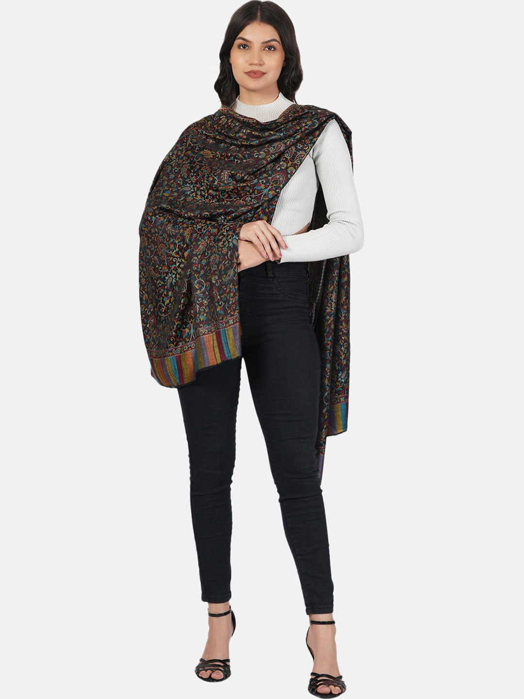 MUFFLY Floral Kashmiri Jamawar Woven-Design Bamboo Silk Shawl