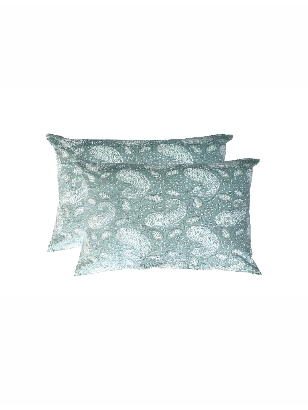 Texstylers Green & White 2 Pieces Cotton Rectangle Cushion Covers