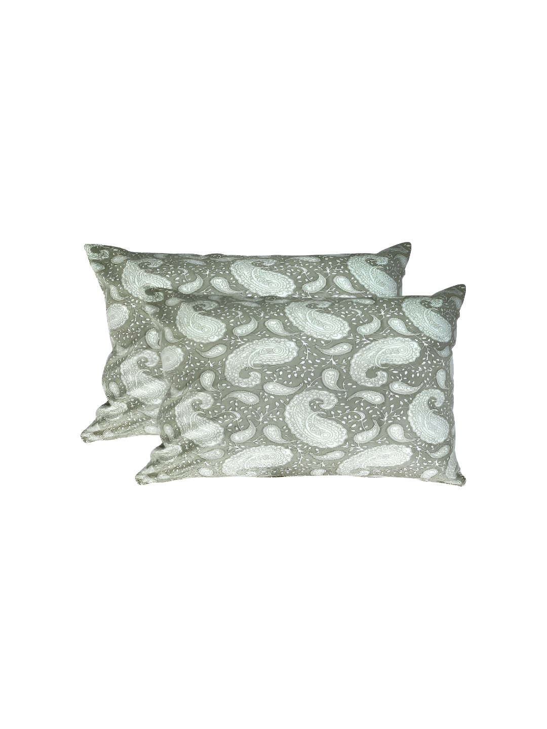 Texstylers Printed Grey Paisley Polyester Silk Reversible 2 Pcs Cushion Covers -12x18In