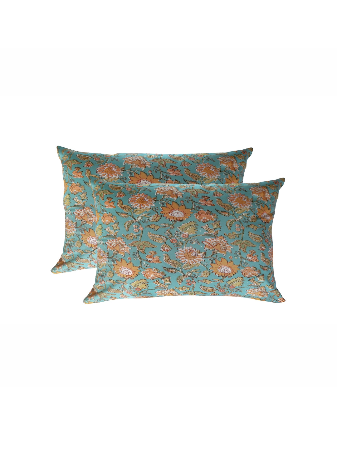 Texstylers Printed Blue Floral Polyester Silk Reversible 2 Pcs Cushion Covers -12x18In