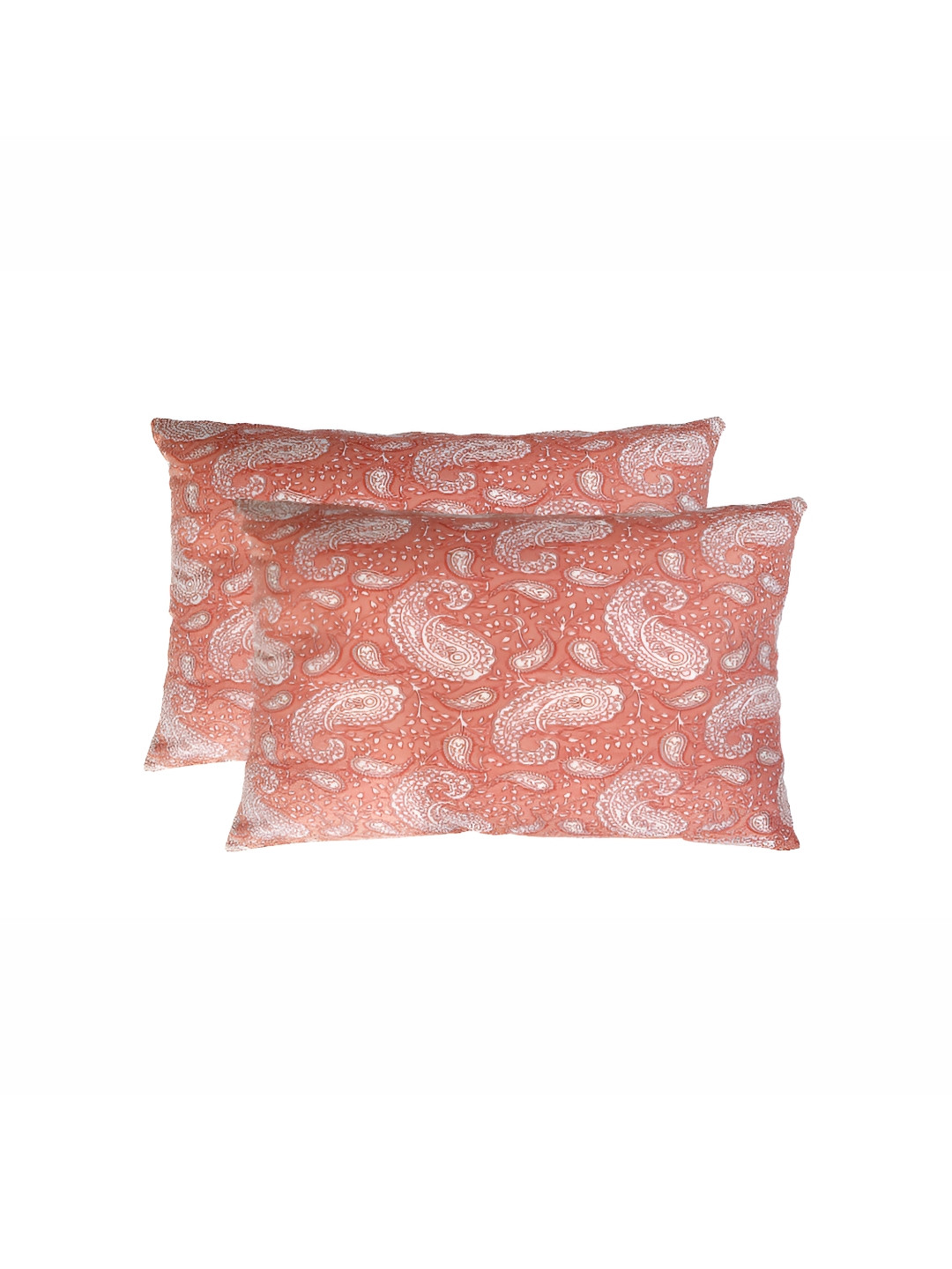 Texstylers Printed Peach Paisley Cotton Breathable 2 Pcs Rectangle Cushion Covers -12x18In