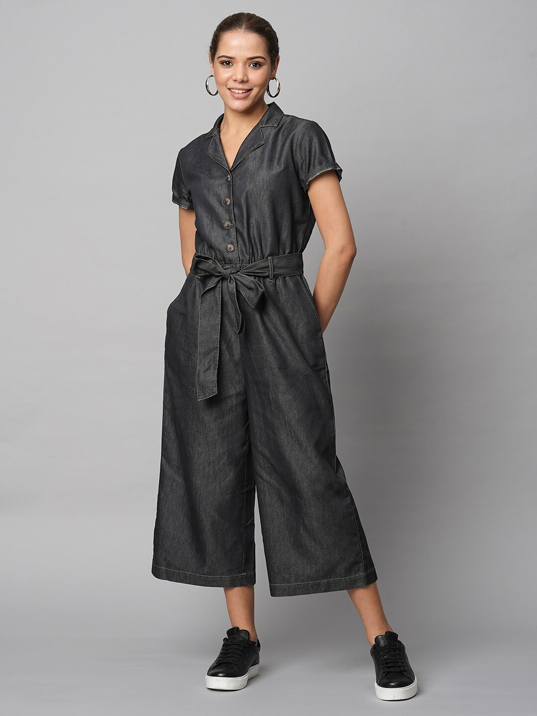 Chemistry Denim Shirt Collar Basic Jumpsuit