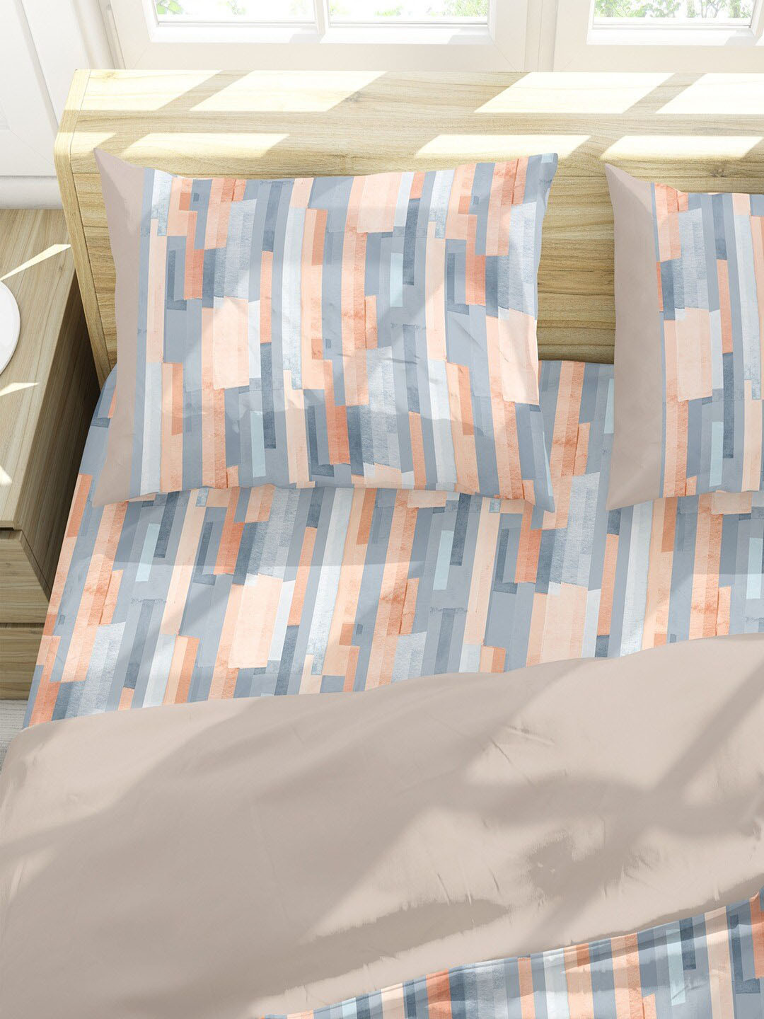 Himeya 2 Pcs Orange & Blue Striped Pure Cotton Rectangle Pillow Covers
