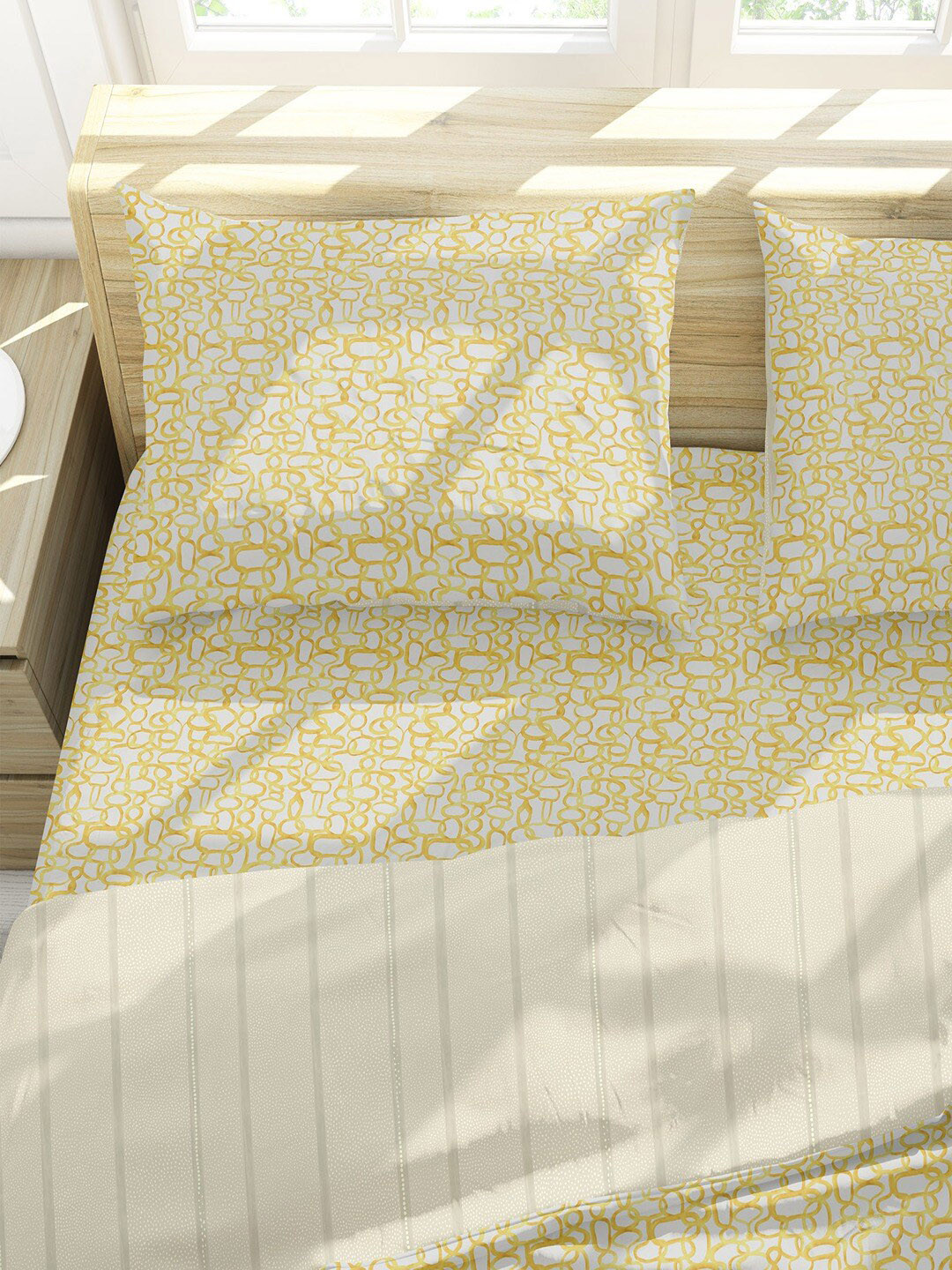 Himeya Percale Slub Yellow 2 Pieces Abstract 144TC Pure Cotton Pillow Covers