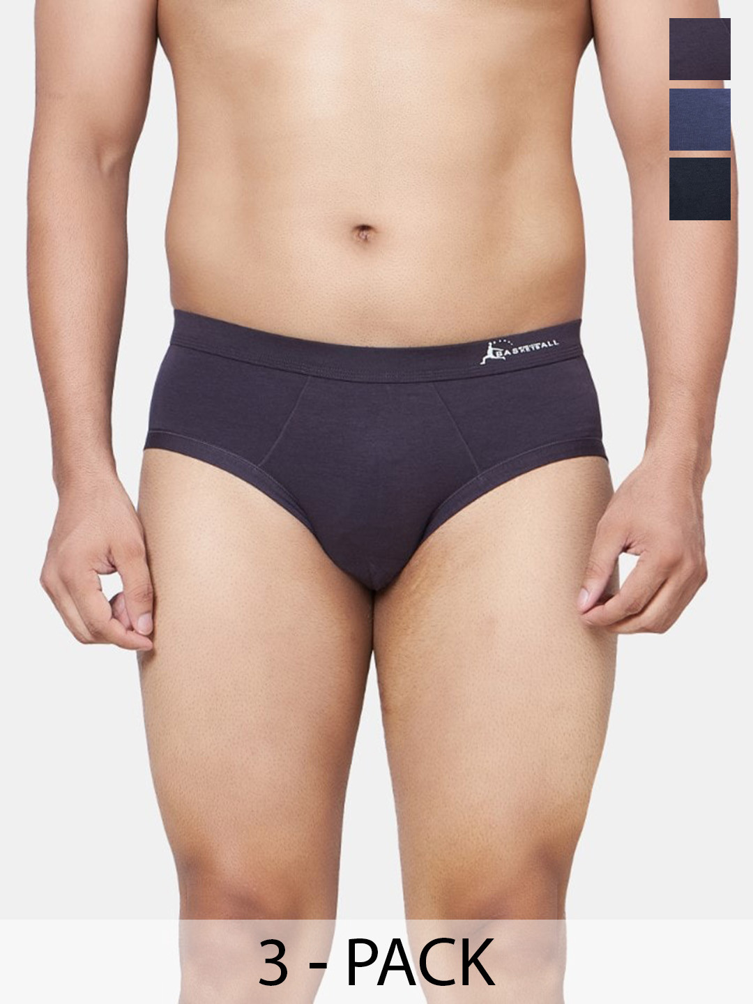 PLUMBURY Pack Of 3 Mid Rise Basic Briefs PLMPANTY433BL/GR/BROWNS