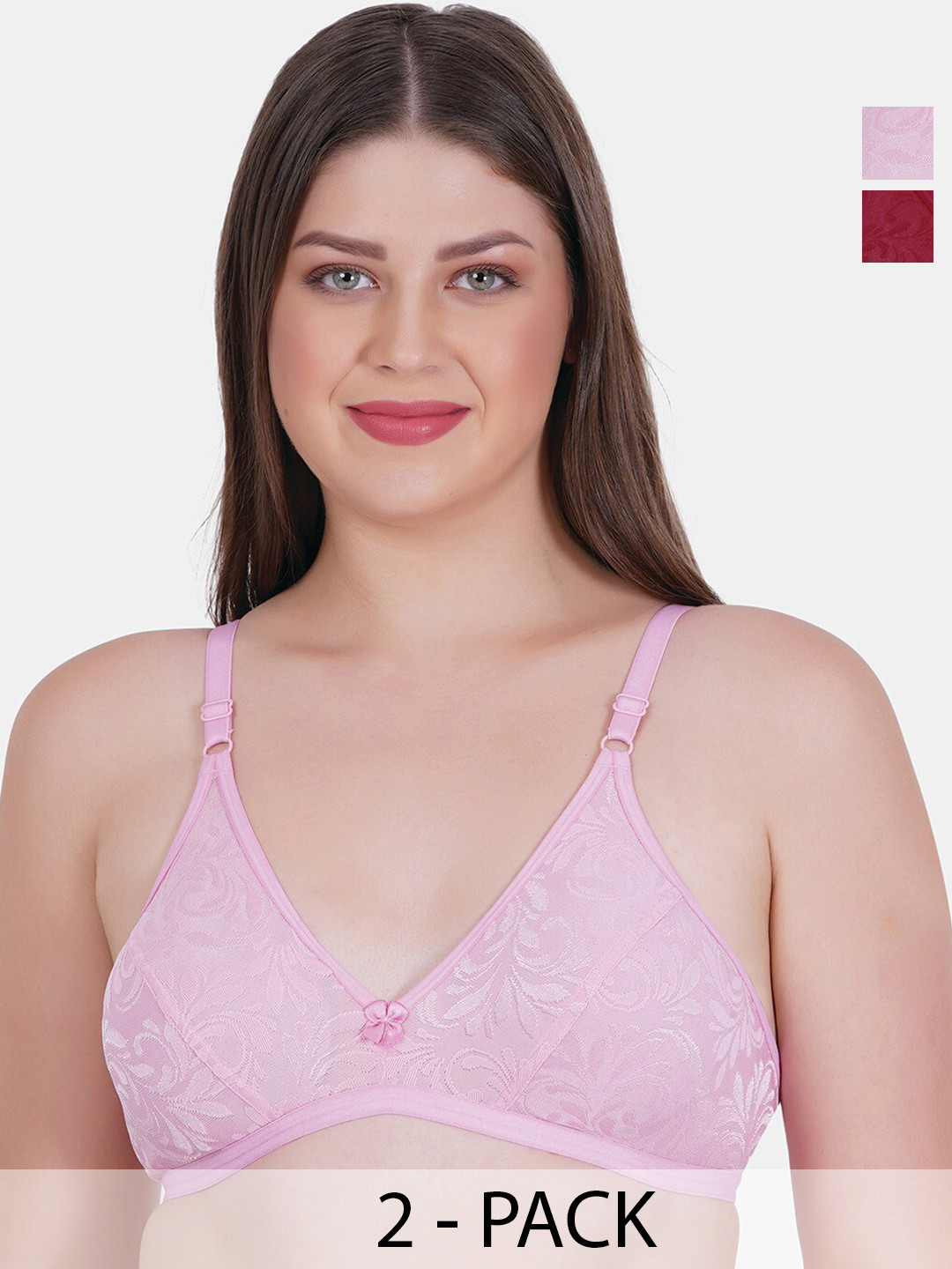 Reveira Pack Of 2 Floral Self Designed Dry Fit Everyday Bra Medium Coverage Non Padded