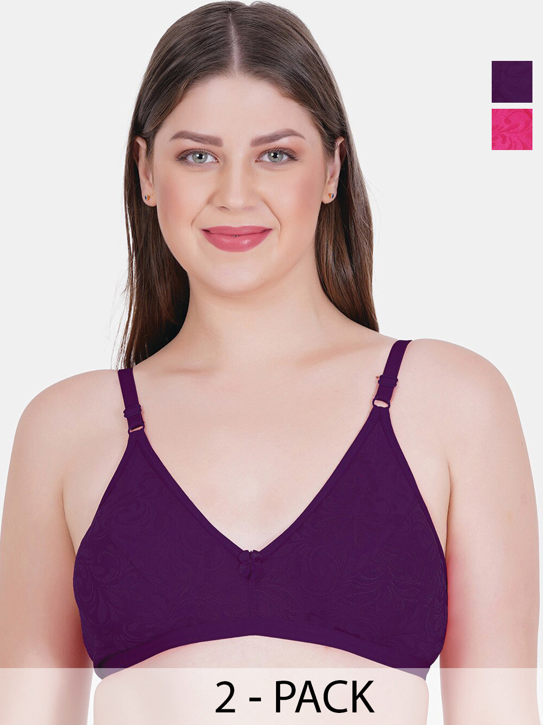 Reveira Pack Of 2 Medium Coverage Self Design Everyday Bra With All Day Comfort