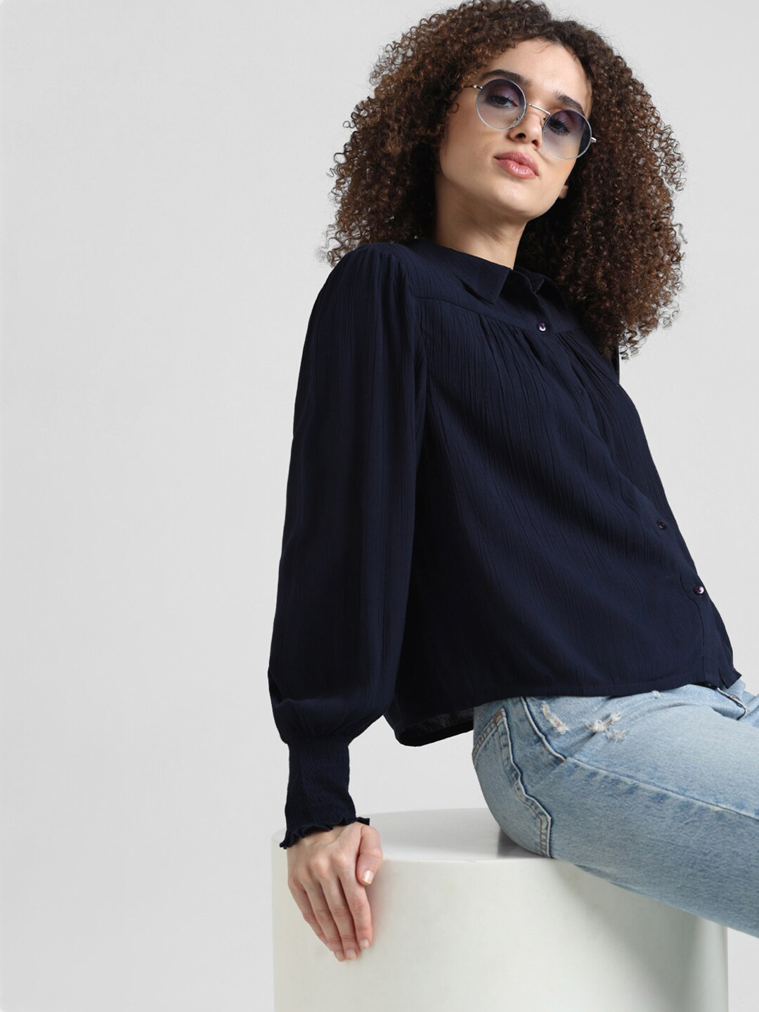 ONLY Gathered Spread Collar Casual Shirt