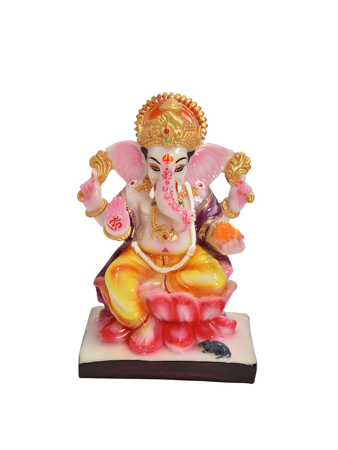 Gifts N Greetings Lotus Ganesha Pink Polyresin Matte Prayer Room Medium Showpiece - 3.9 Inches