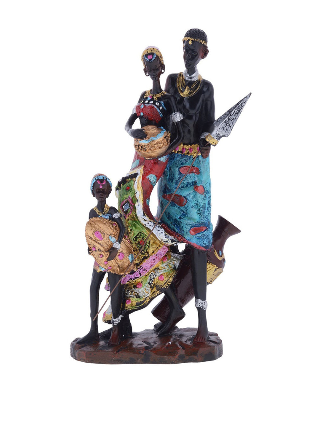 Gifts N Greetings African Family Black Polyresin Glossy Living Room Medium Showpiece - 5.6 Inches