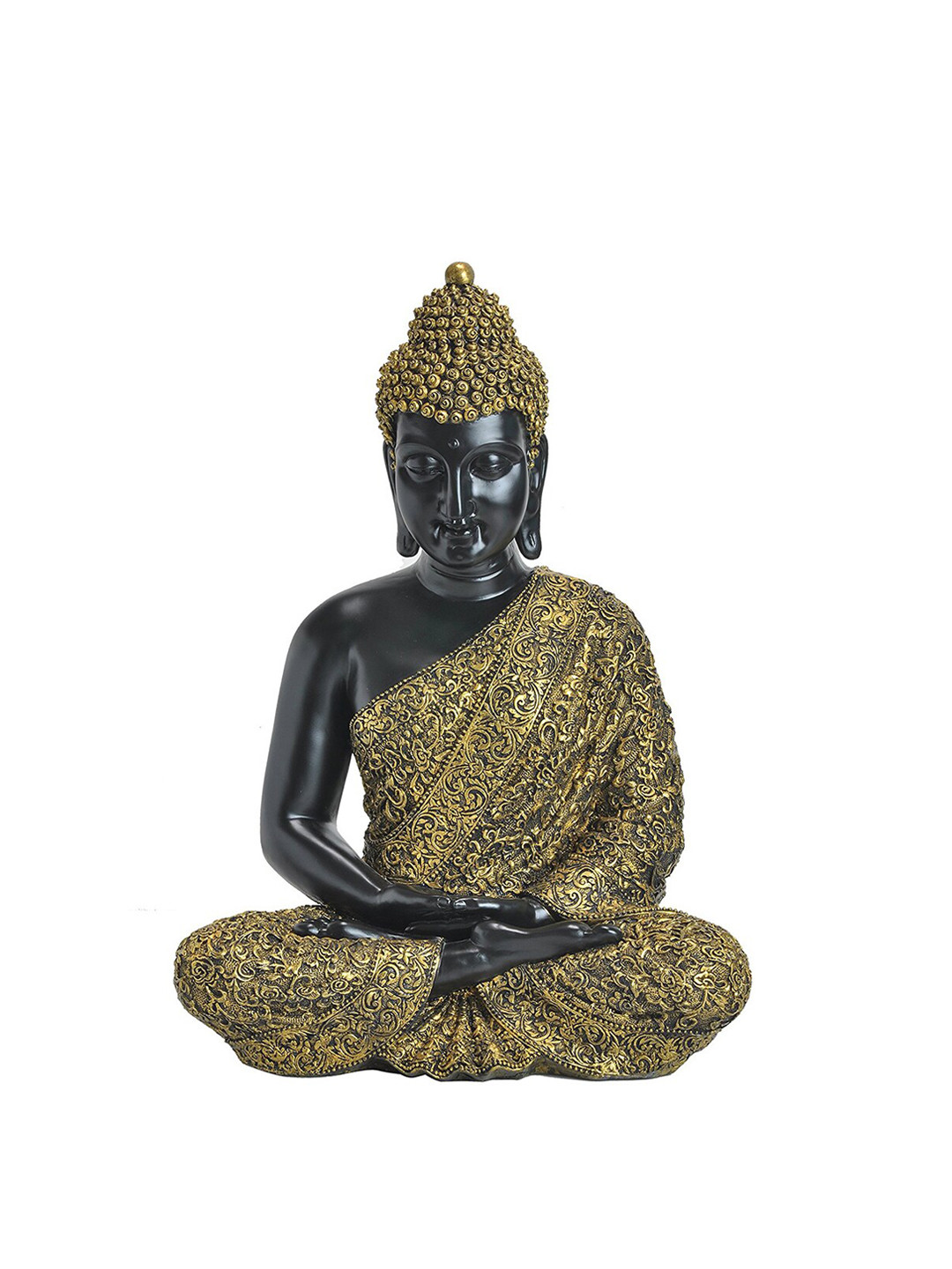 Gifts N Greetings Meditating Buddha Black Polyresin Glossy Home Office Medium Showpiece - 10.4 Inches