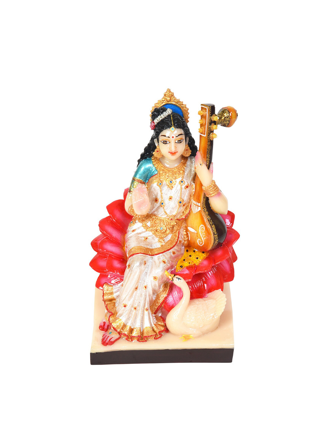 Gifts N Greetings Sarswati Yellow Polyresin Glossy Prayer Room Small Showpiece - 5.5 Inches