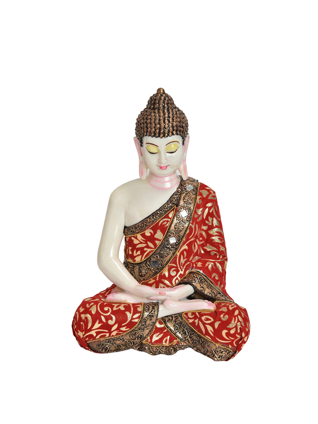 Gifts N Greetings Meditating Buddha Red Polyresin Natural Prayer Room Small Showpiece - 7.9 Inches
