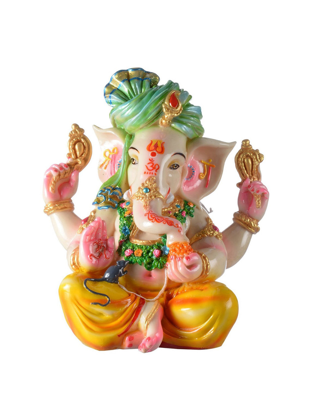 Gifts N Greetings Ganesha with Pagri White Polyresin Glossy Prayer Room Small Showpiece - 10.2 Inches