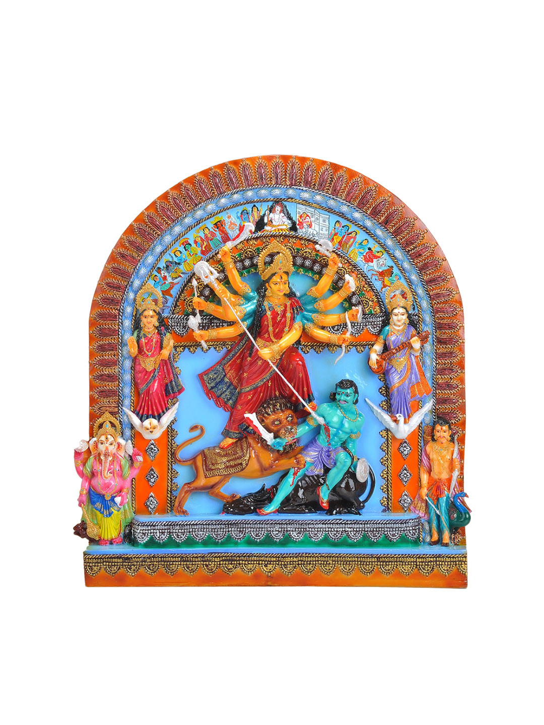 Gifts N Greetings Durga with Family Blue Polyresin Glossy Prayer Room Medium Showpiece - 5.5 Inches