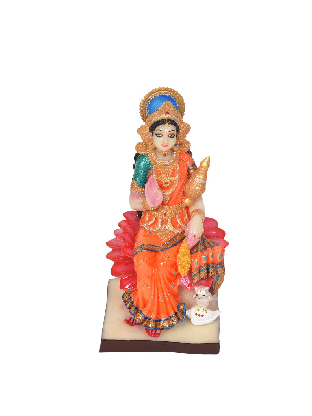 Gifts N Greetings Lotus Laxmi Orange Polyresin Glossy Prayer Room Small Showpiece - 4.7 Inches
