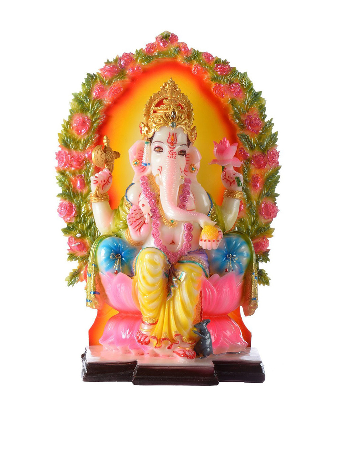 Gifts N Greetings Ganesha Sitting On Lotus Orange Polyresin Glossy Prayer Room Small Showpiece - 5.5 Inches