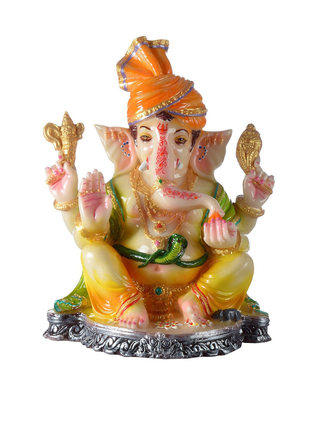 Gifts N Greetings Ganesh Cream Polyresin Glossy Prayer Room Small Showpiece - 5.9 Inches