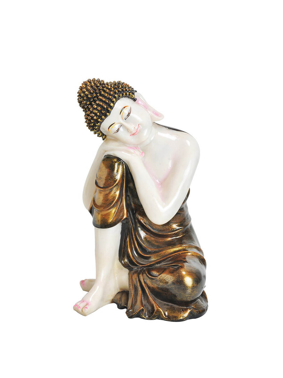 Gifts N Greetings Buddha Resting On Knee White Polyresin Natural Prayer Room Small Showpiece - 4.7 Inches