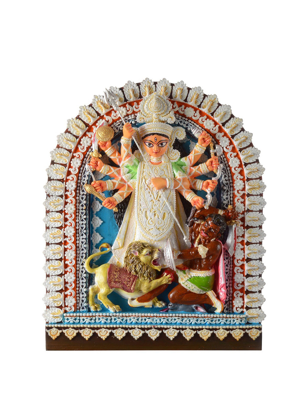 Gifts N Greetings Maa Durga White Polyresin Glossy Prayer Room Small Showpiece - 1.6 Inches