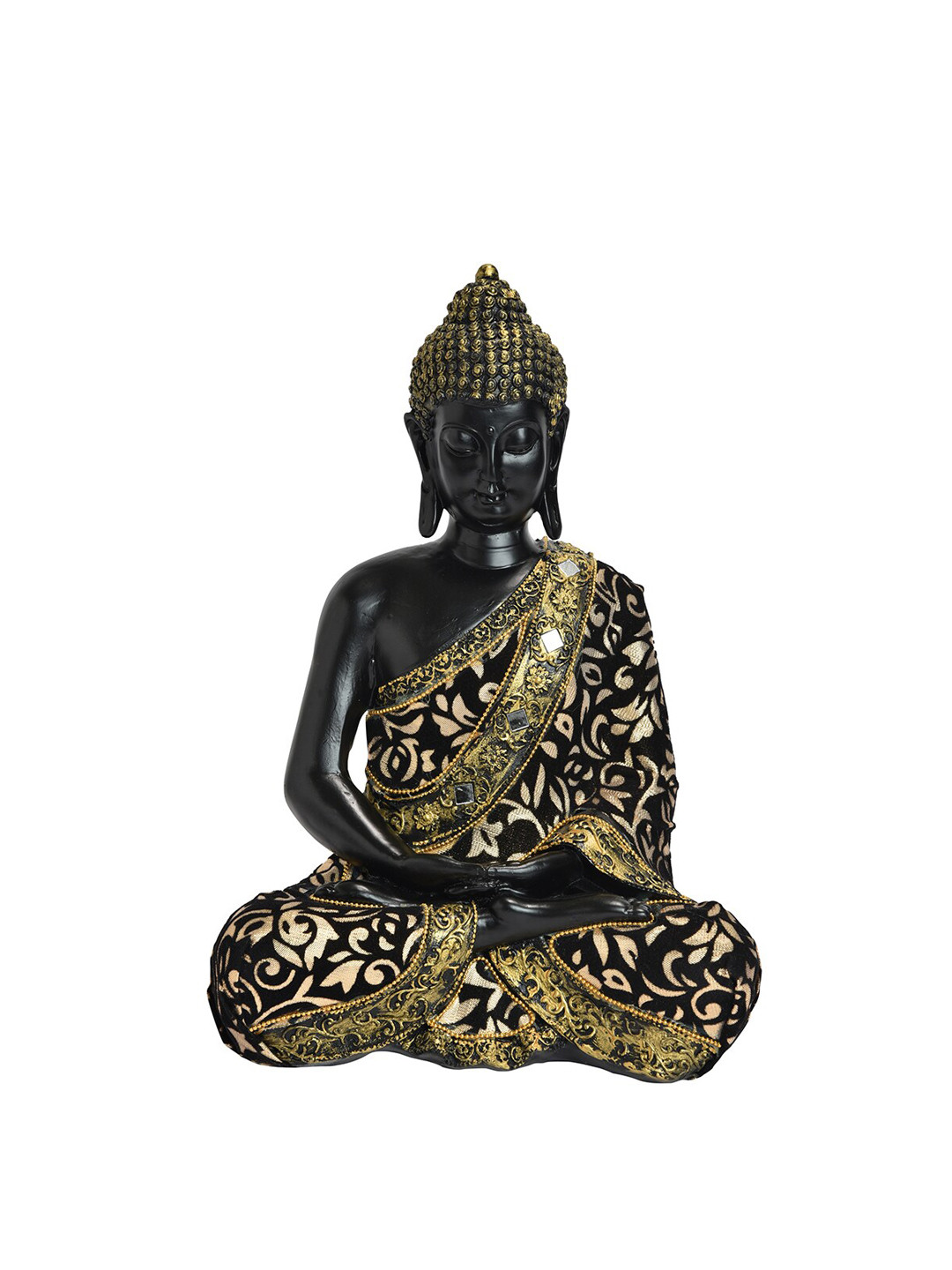 Gifts N Greetings Meditating Gautam Buddha Black Polyresin Natural Prayer Room Small Showpiece - 4.7 Inches