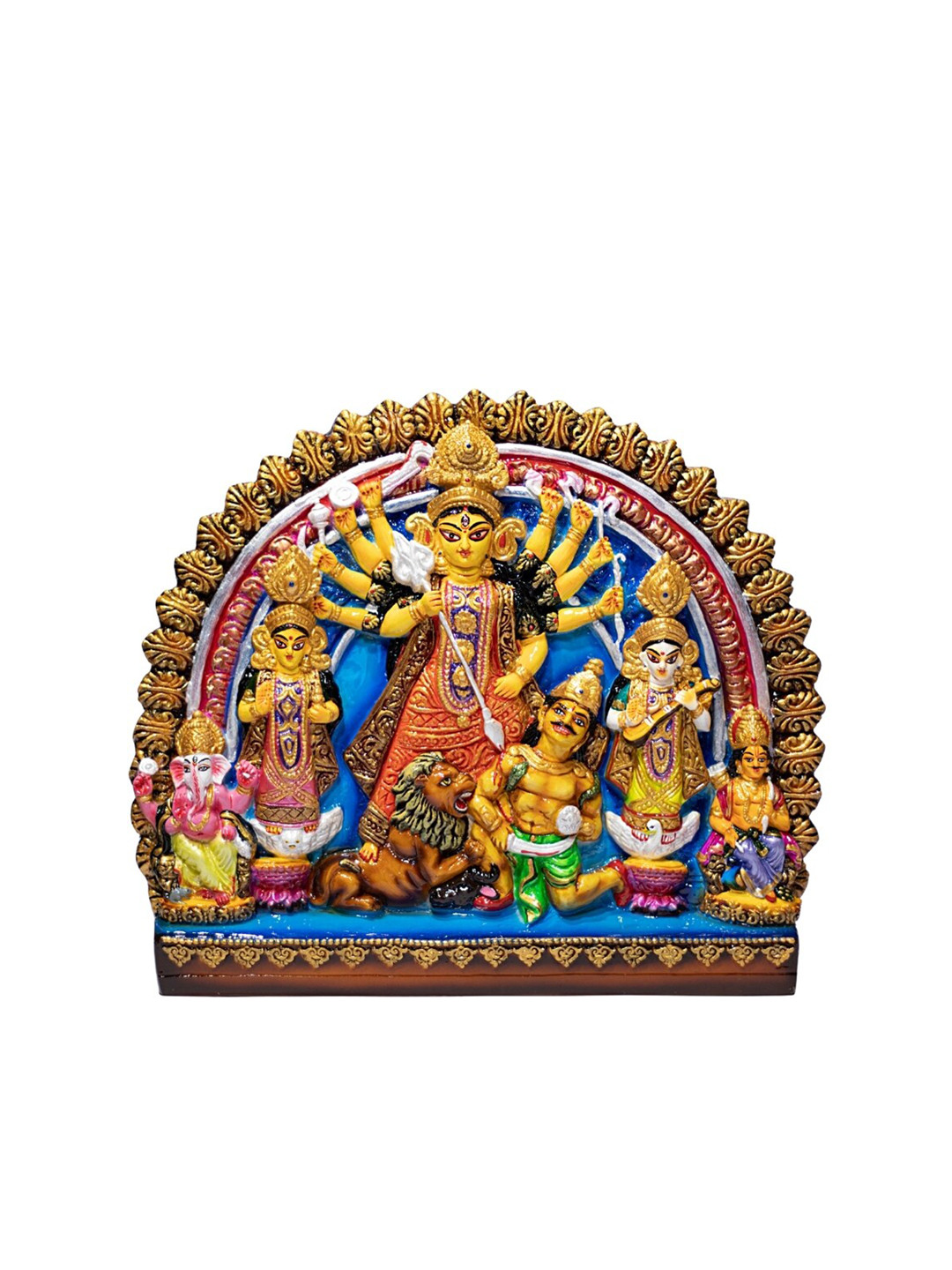 Gifts N Greetings Maa Durga Yellow Polyresin Matte Prayer Room Hand-Crafted Small Showpiece - 4.7 Inches