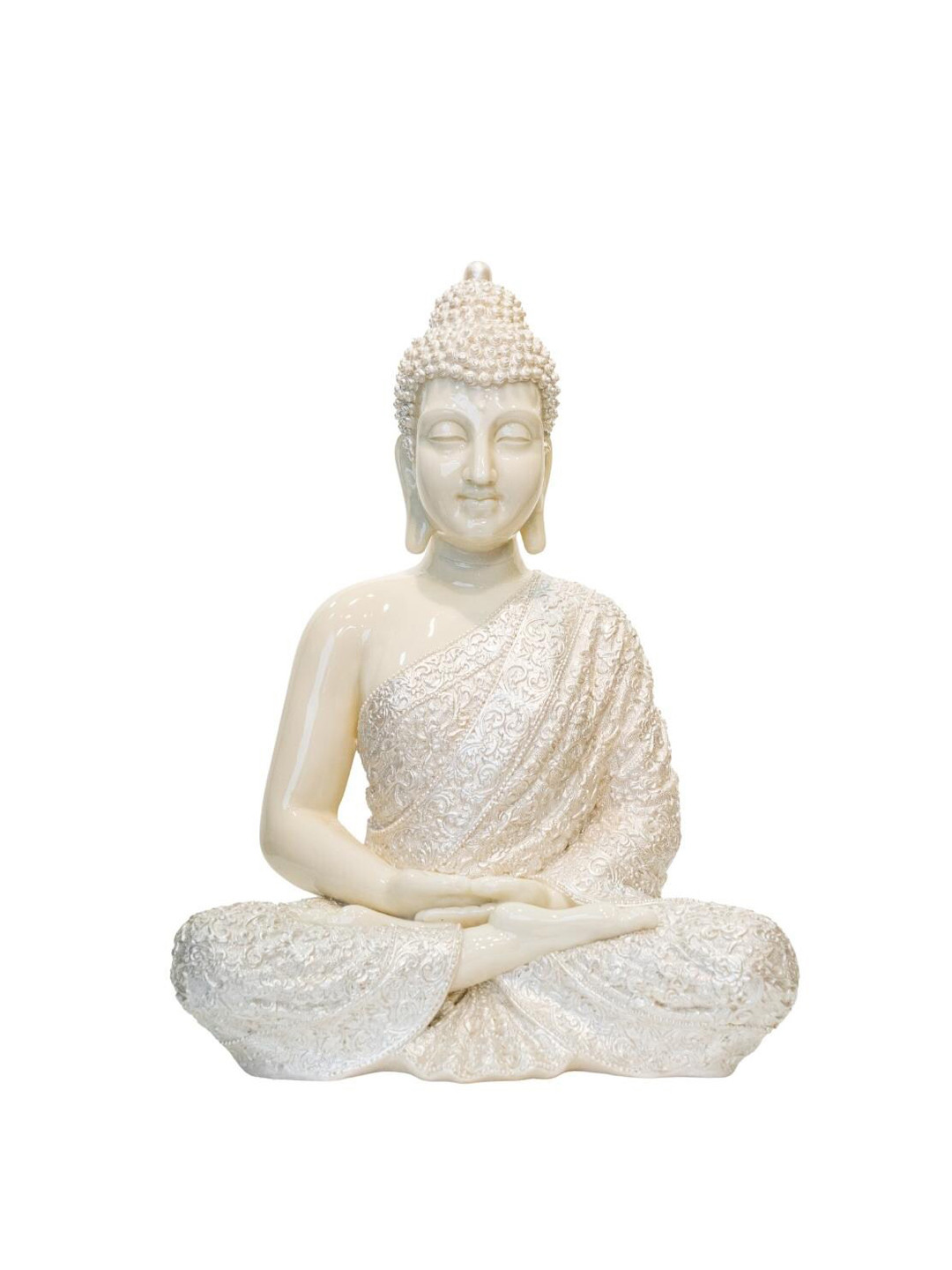 Gifts N Greetings Meditating Buddha White Polyresin Glossy Living Room Extra Large Showpiece - 9.8 Inches