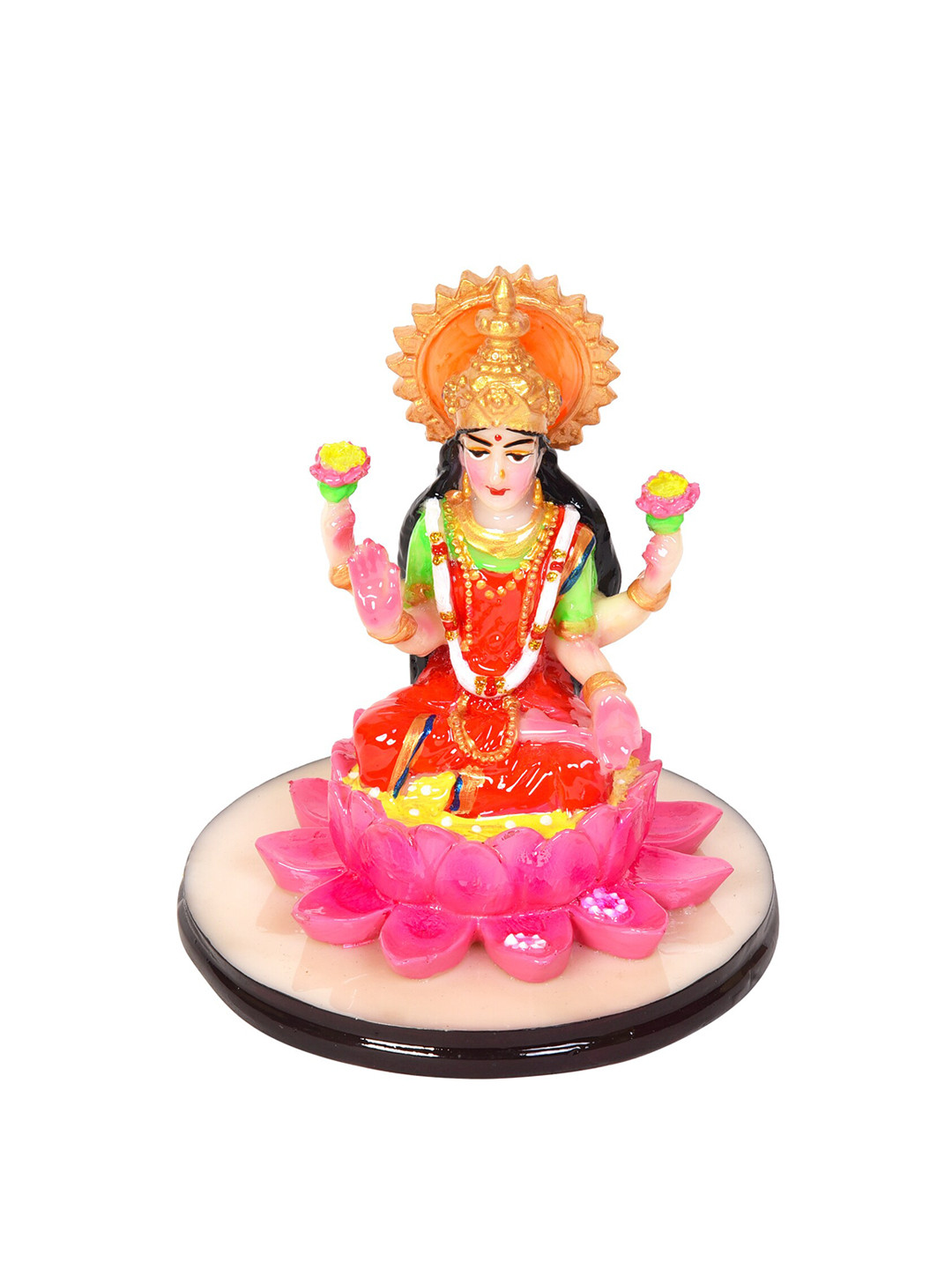 Gifts N Greetings Maa Laxmi Sitting on Lotus Flower Red Polyresin Matte Prayer Room Medium Showpiece - 5.5 Inches