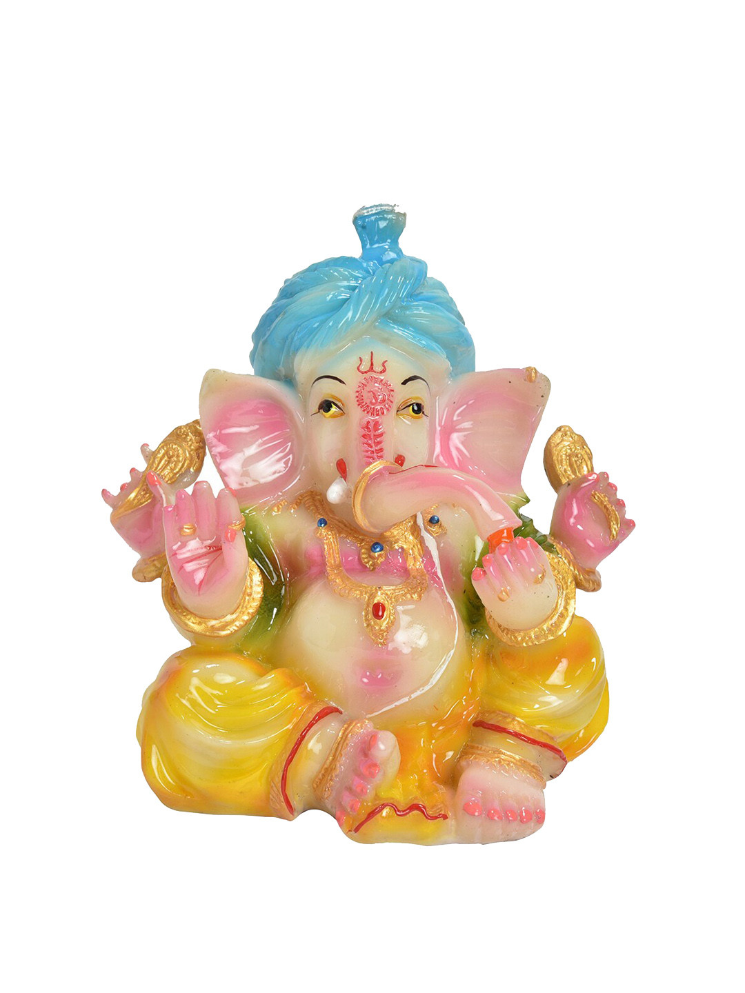 Gifts N Greetings Elegant Pagri Ganesha White Polyresin Glossy Prayer Room Medium Showpiece - 5.9 Inches