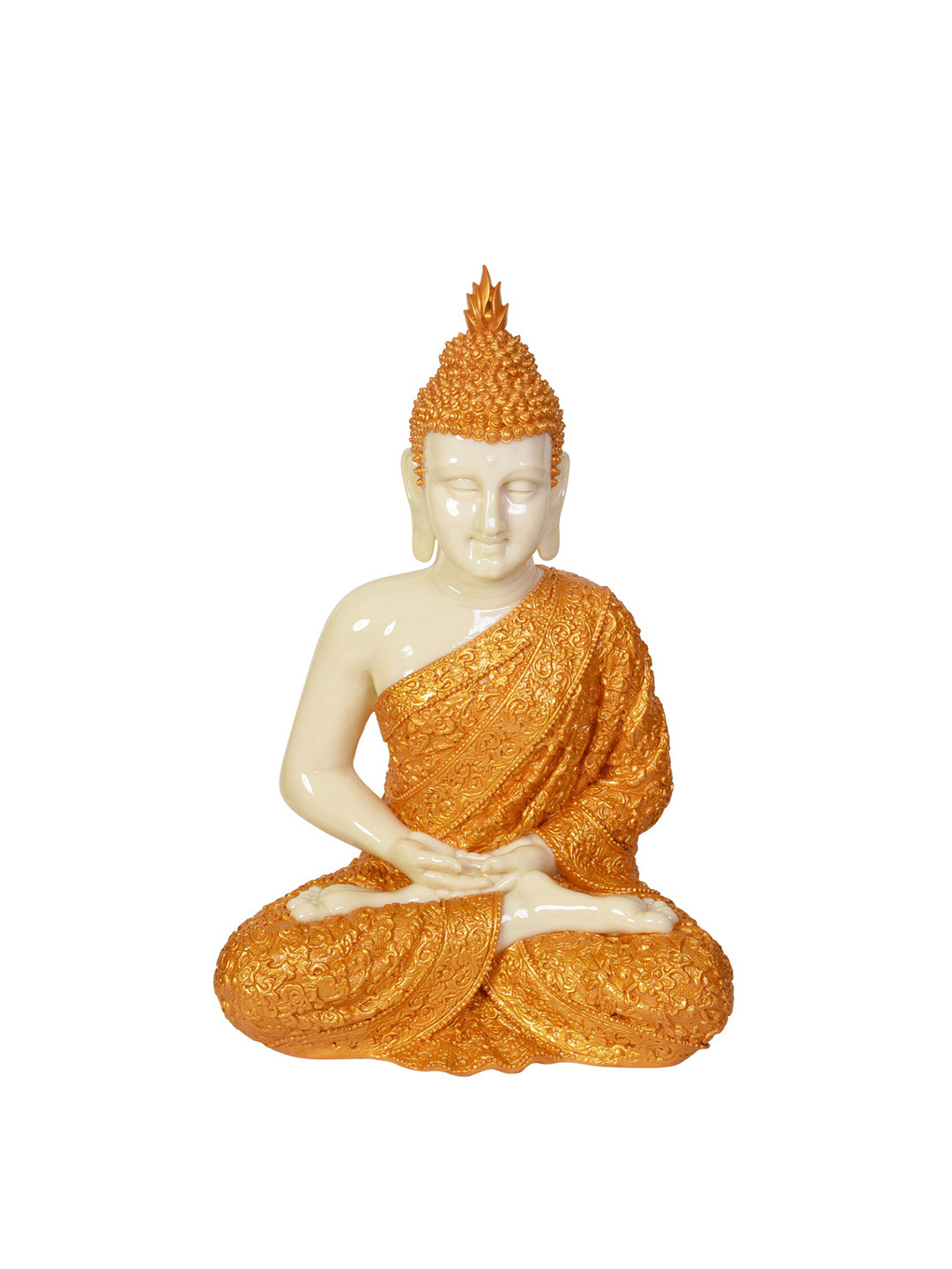 Gifts N Greetings Meditating Buddha White Polyresin Glossy Living Room Large Showpiece - 8.7 Inches
