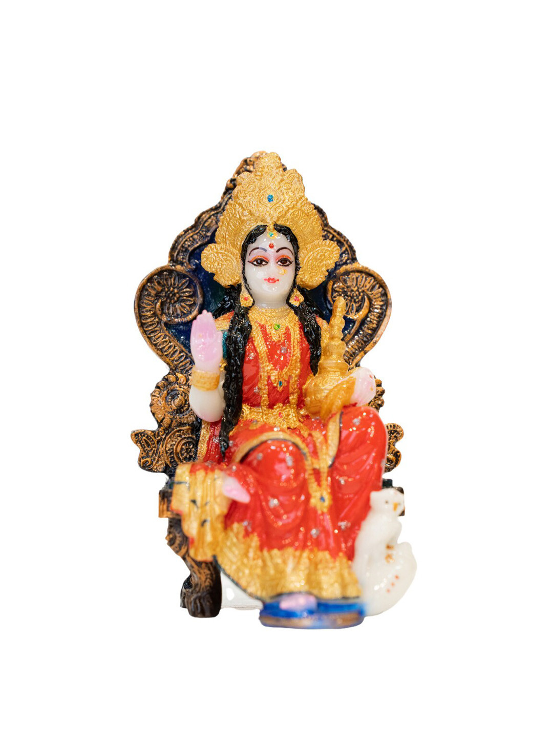 Gifts N Greetings Singhasan Laxmi Red Polyresin Matte Prayer Room Medium Showpiece - 3.1 Inches