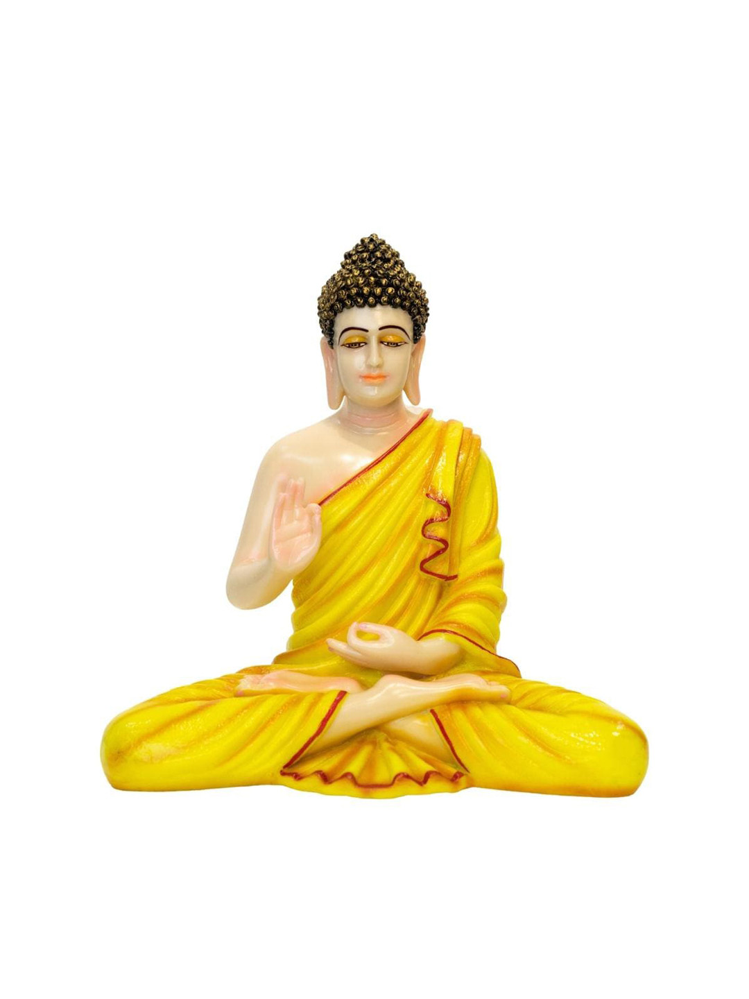 Gifts N Greetings Ashirbad Buddha Yellow Polyresin Glossy Prayer Room Set of 2 Small Showpieces - 9.1 Inches