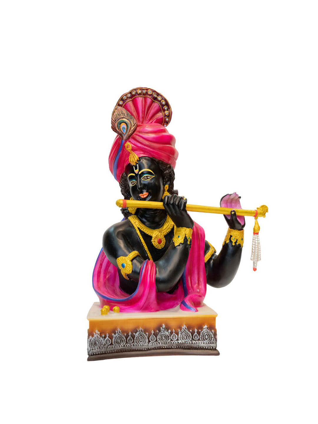 Gifts N Greetings Shree Krishna Pink Polyresin Glossy Prayer Room Hand-Crafted Small Showpiece - 7.1 Inches
