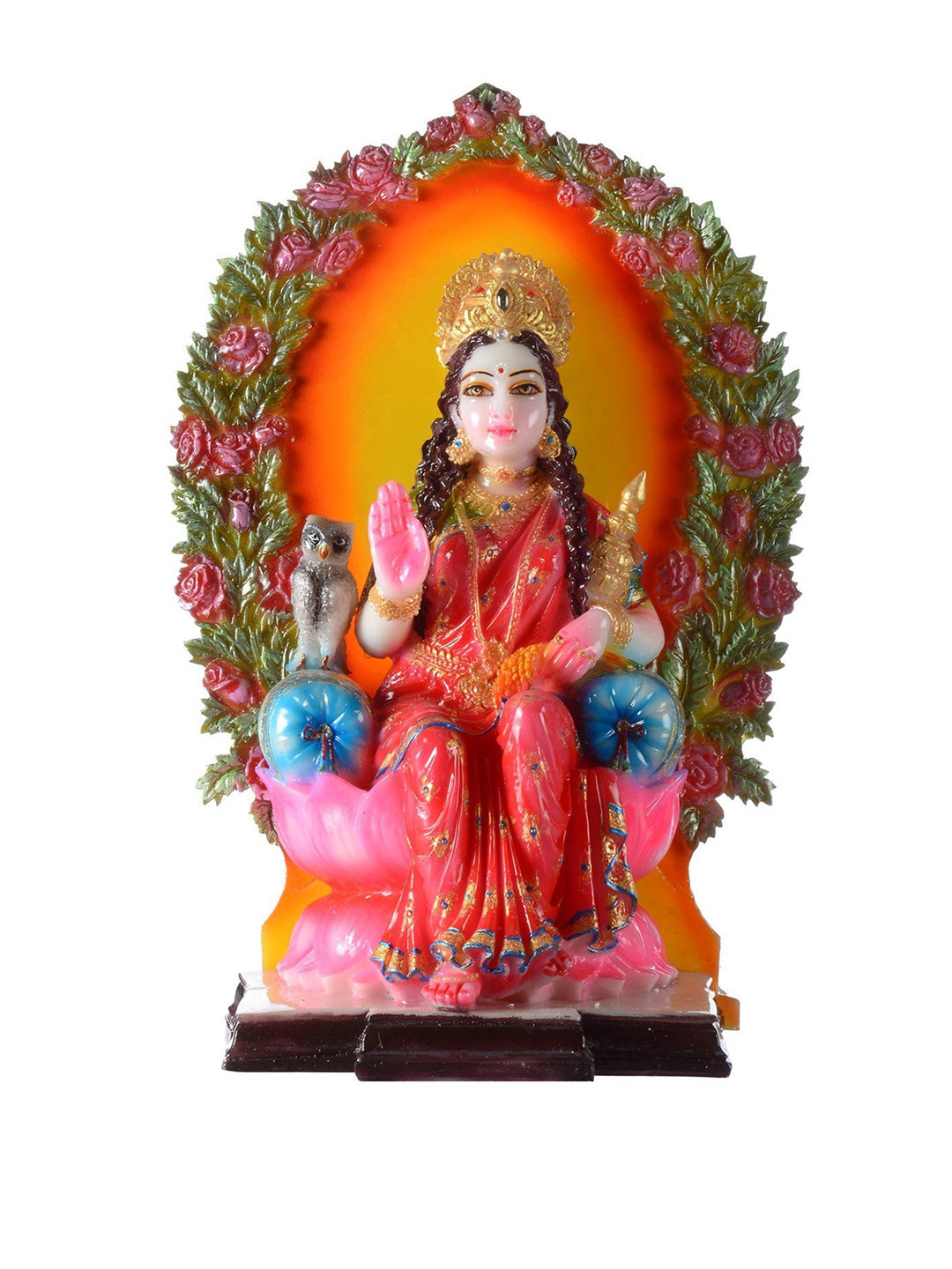 Gifts N Greetings Laxmi Sitting on Lotus Red Polyresin Glossy Prayer Room Small Showpiece - 5.5 Inches
