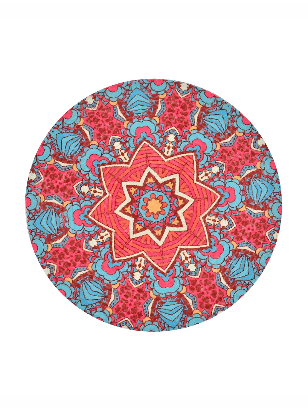 HOMADORN  Red & Blue 4 Pcs Ethnic Motifs Round Table Placemats
