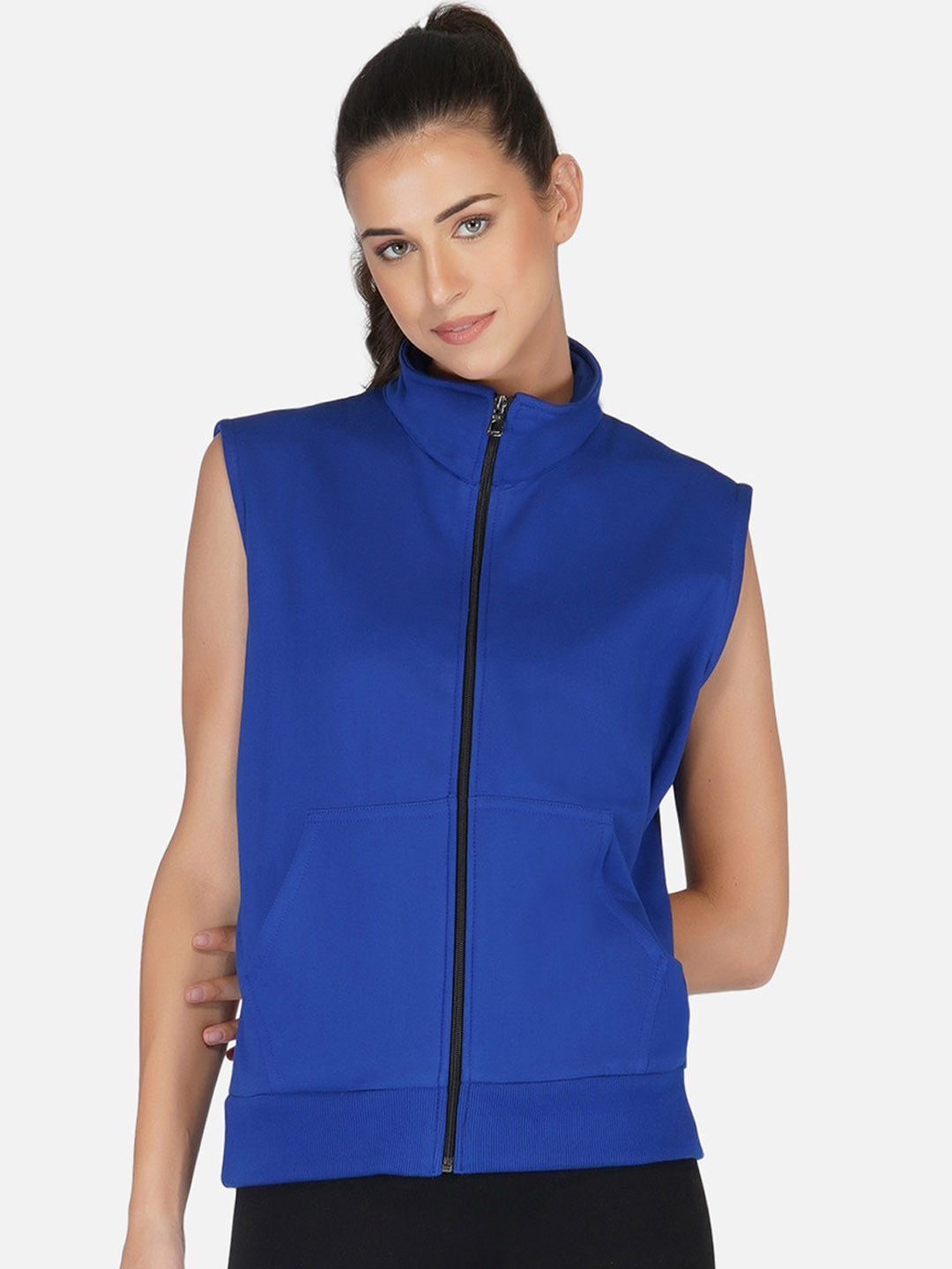 UZARUS Sleeveless Training Or Gym Mock Collar Lightweight Cotton Fleece Sporty Jacket