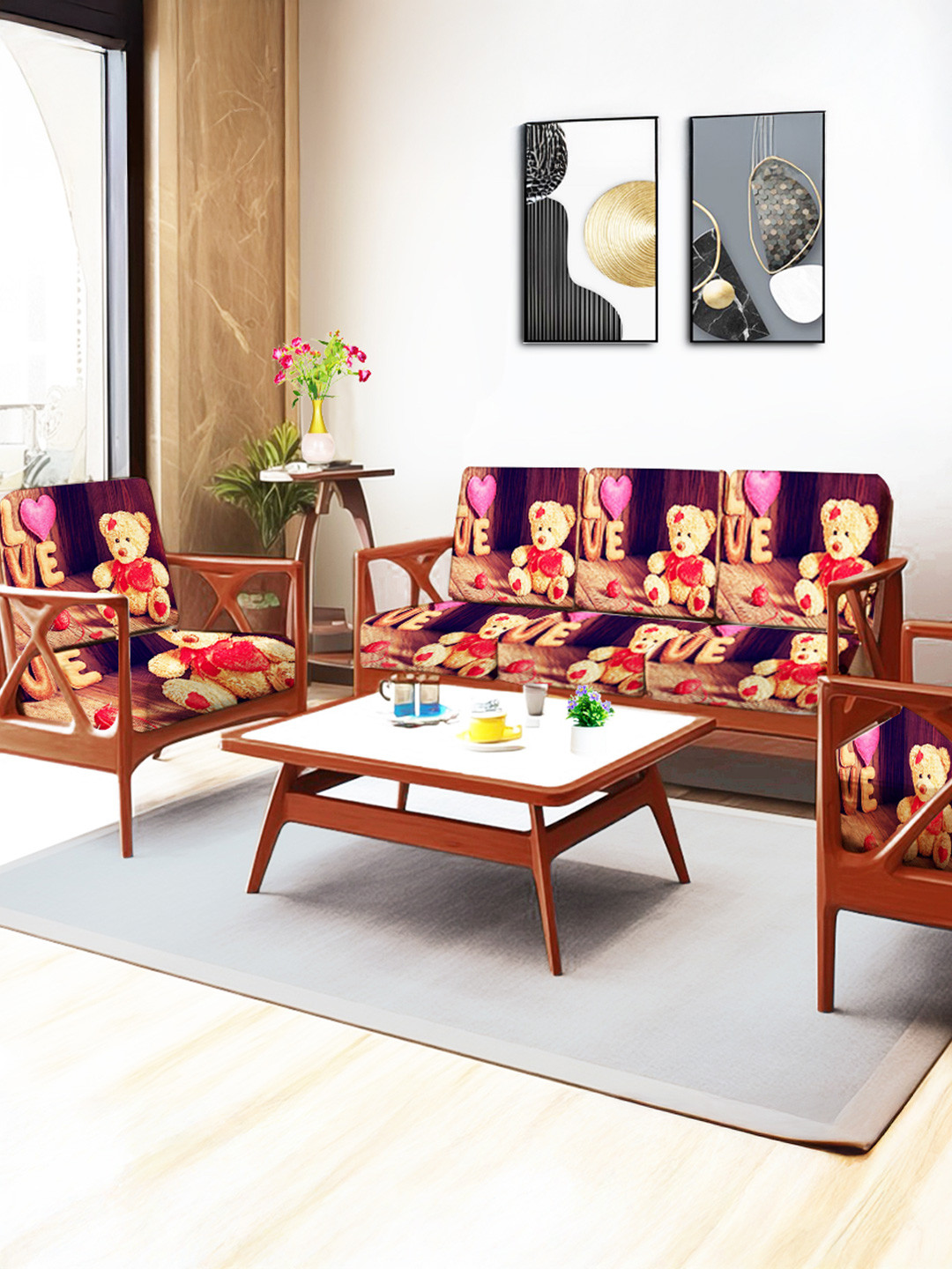 ohello 10 Pcs Multichromatic Stretchable Elasticated Printed Polyester Sofa Seat Covers