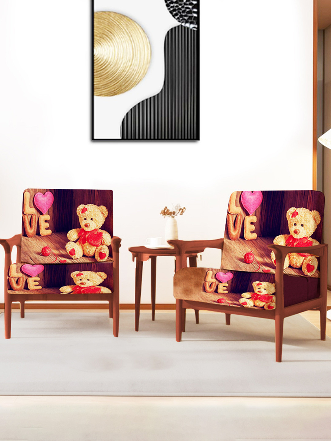 ohello 4 Pcs Multichromatic Stretchable Elasticated Printed Polyester Sofa Seat Covers