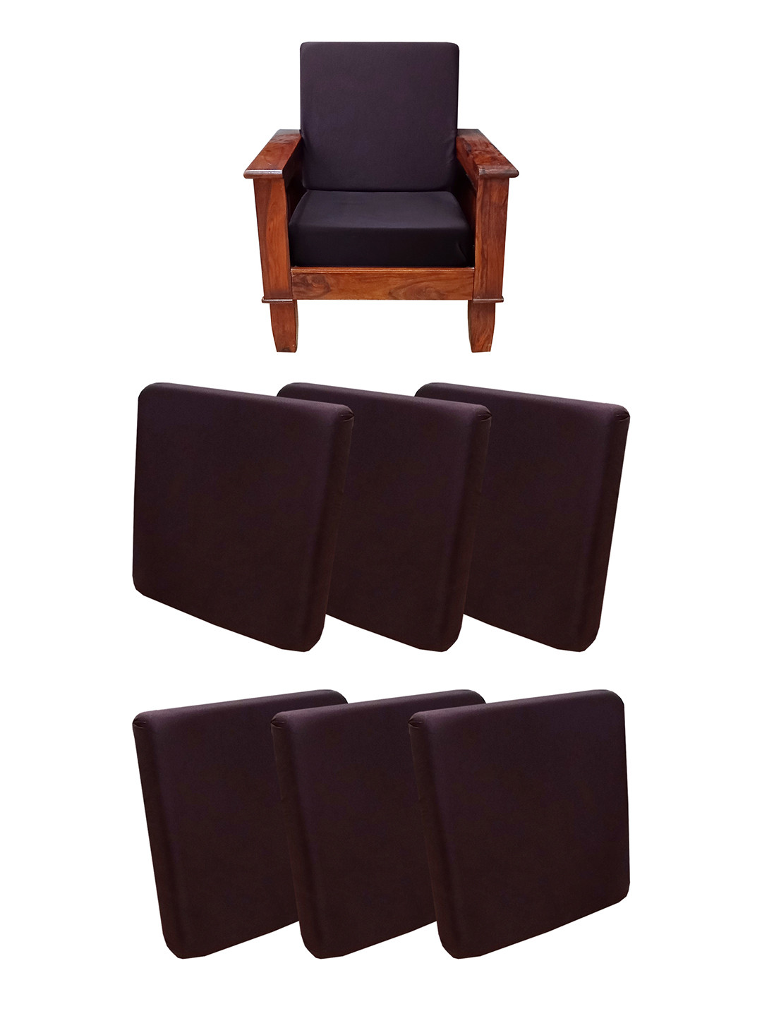 ohello 6 Pcs Brown Stretchable Elasticated Solid Polyester Sofa Seat Covers