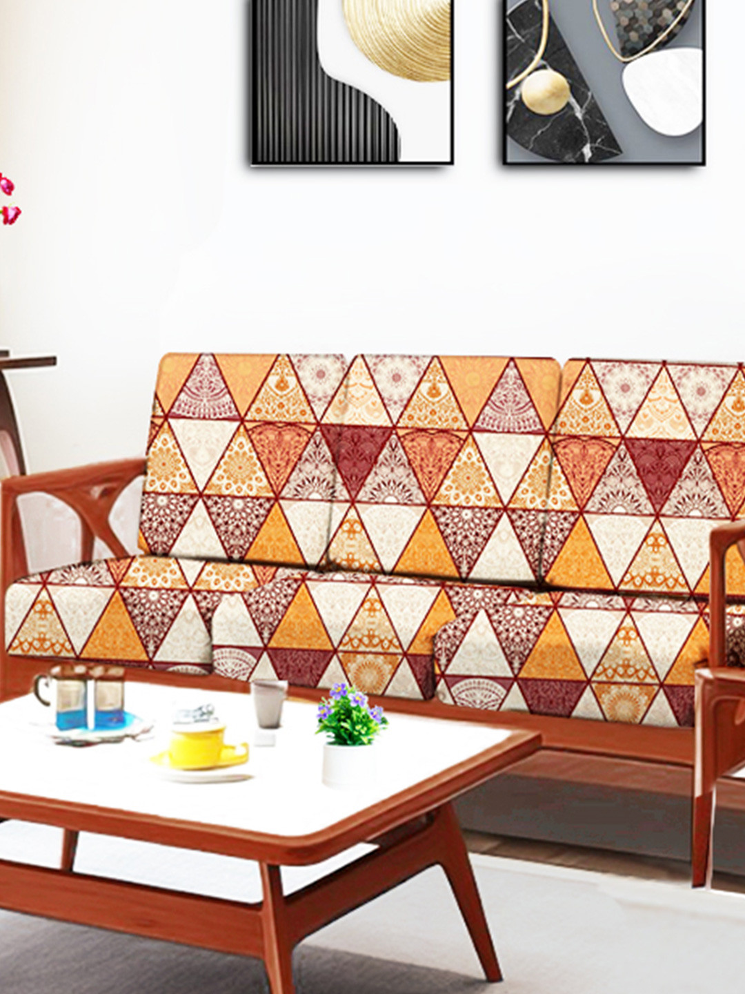 ohello 6 Pcs Multicolor Stretchable Elasticated Printed Polyester Sofa Seat Covers