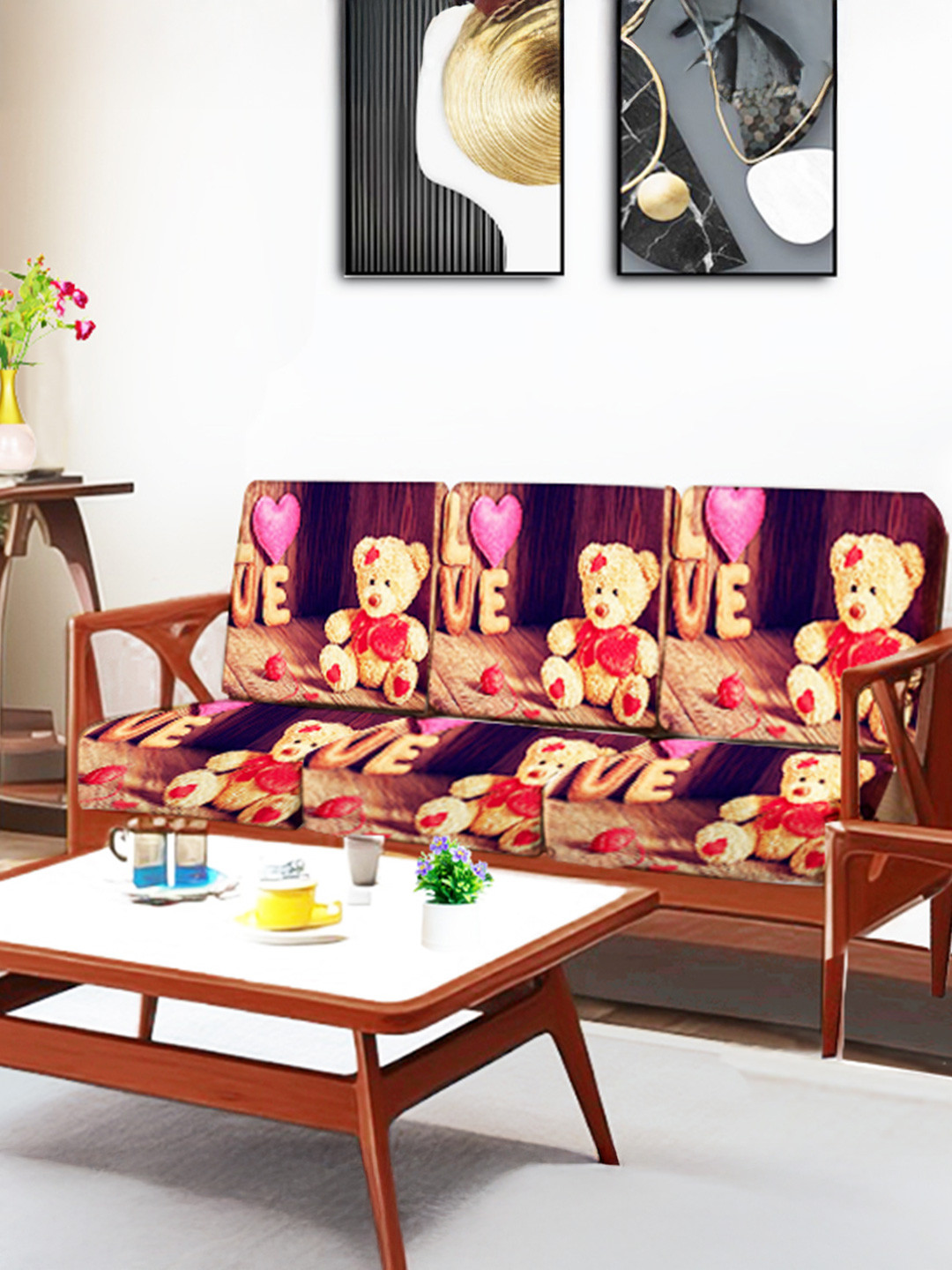 ohello 6 Pcs Multichromatic Stretchable Elasticated Printed Polyester Sofa Seat Covers