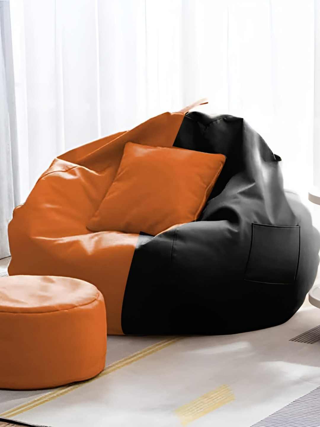 Coaster Shine Black & Orange Colourblocked 3XL Bean Bag Cover Set