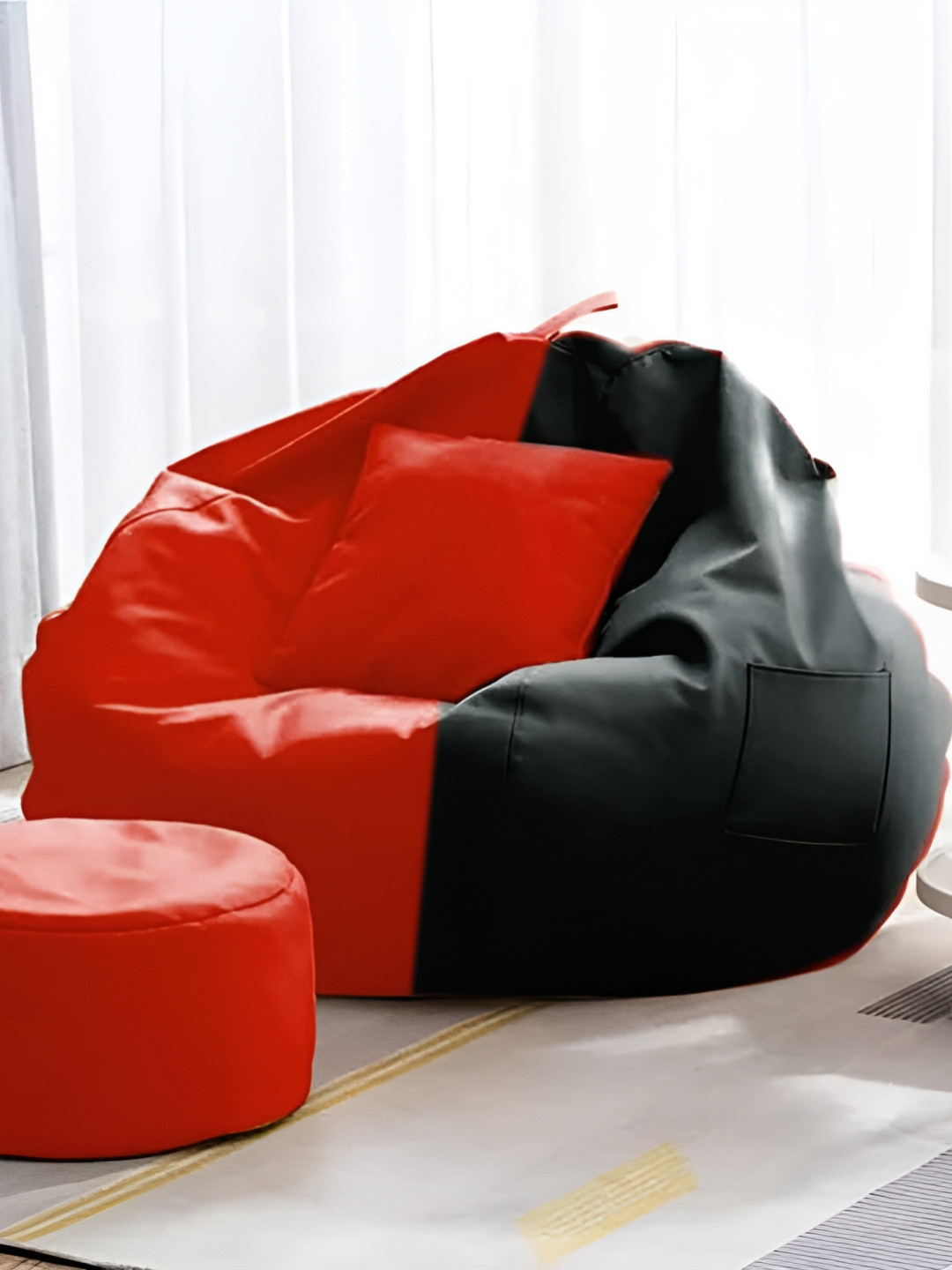 Coaster Shine Black & Red Colourblocked 3XL Bean Bag Cover Set