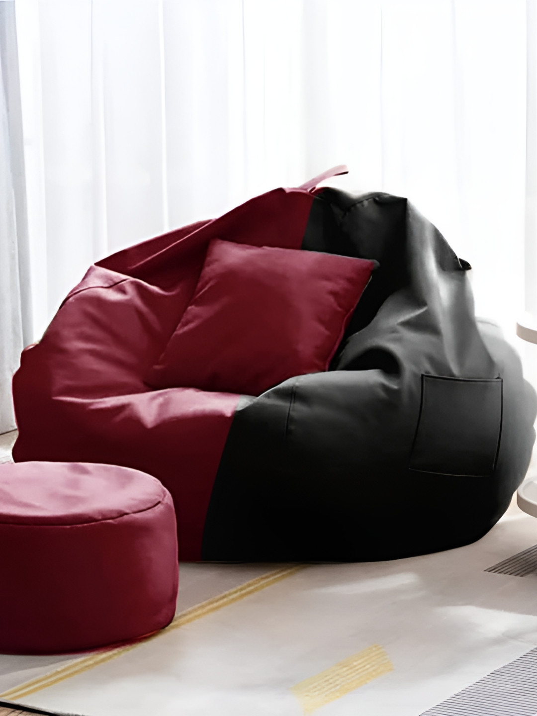Coaster Shine Black & Maroon Colourblocked 3XL Bean Bag Cover Set