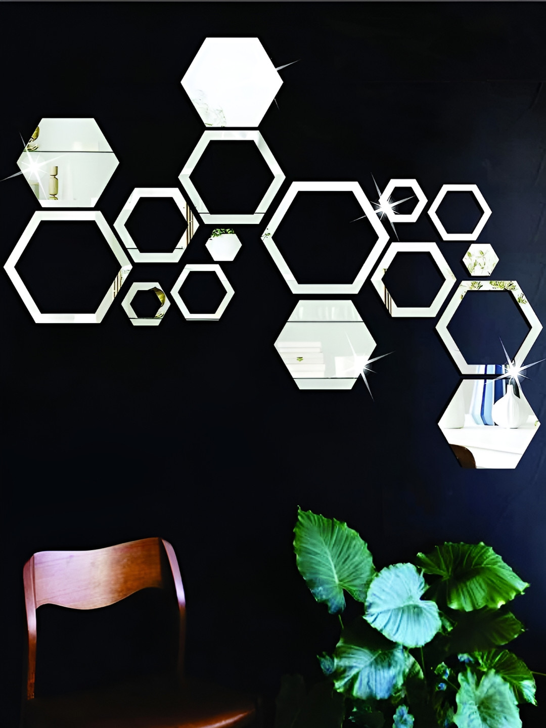 Wall1ders 16 Pcs Metallic Toned Hexagon Mirror Wall Sticker
