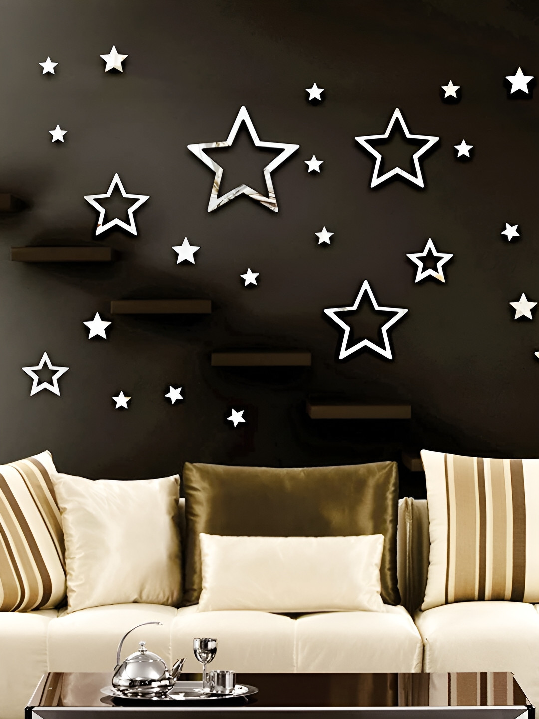 Wall1ders 30 Pcs Silver Toned Star Mirror Wall Sticker